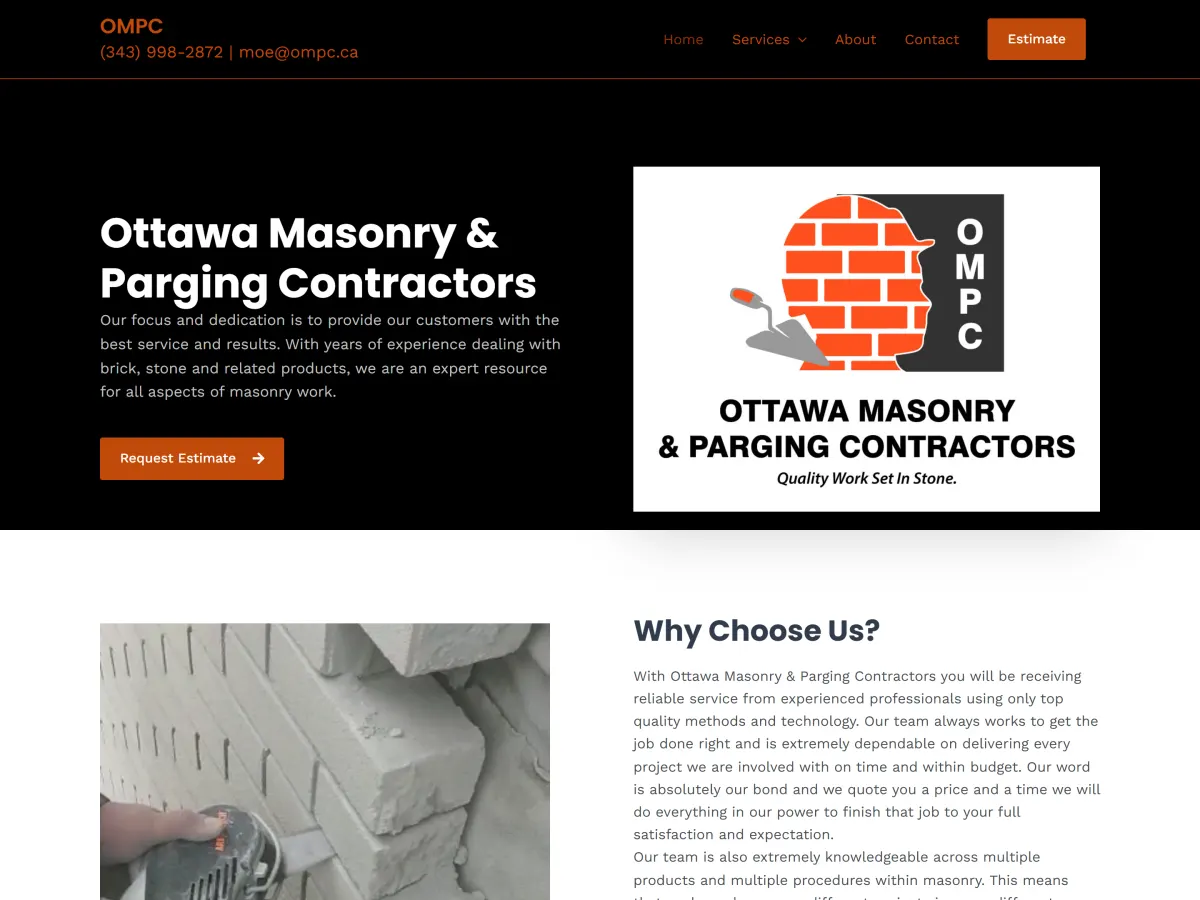 The Ottawa Masonry & Parging Contractors website, built by Engineered Leads