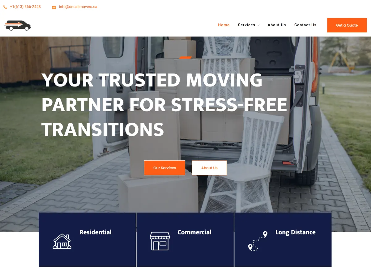 The On Call Movers website, built by Engineered Leads