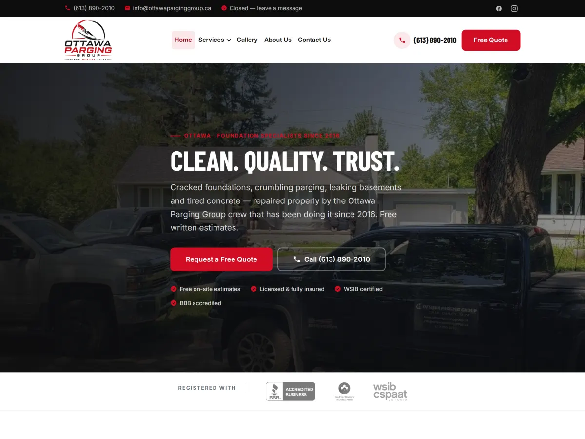The Ottawa Parging Group website, built by Engineered Leads